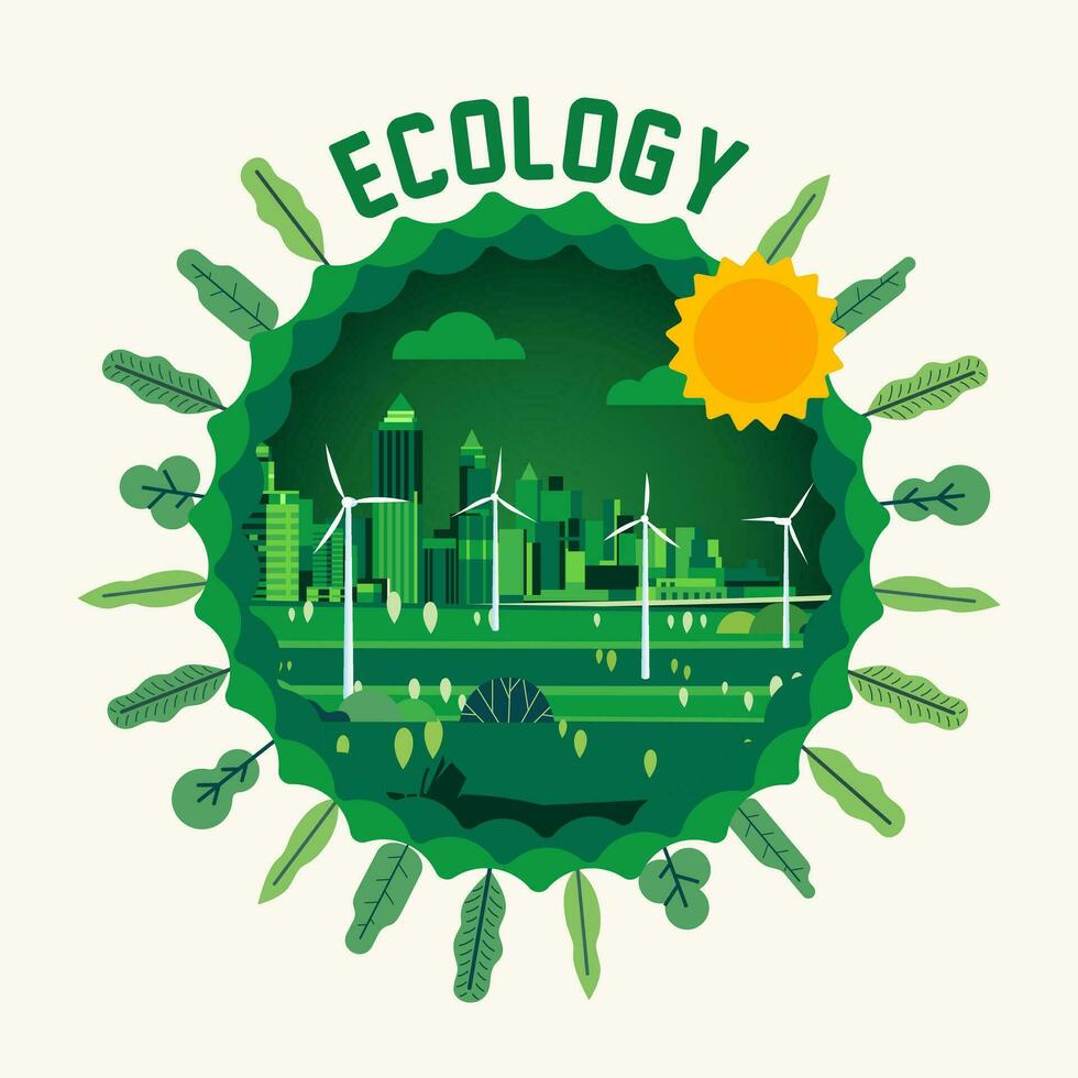 Green eco friendly city and urban forest nature landscape Ecology and environmental conservation sustainable development vector