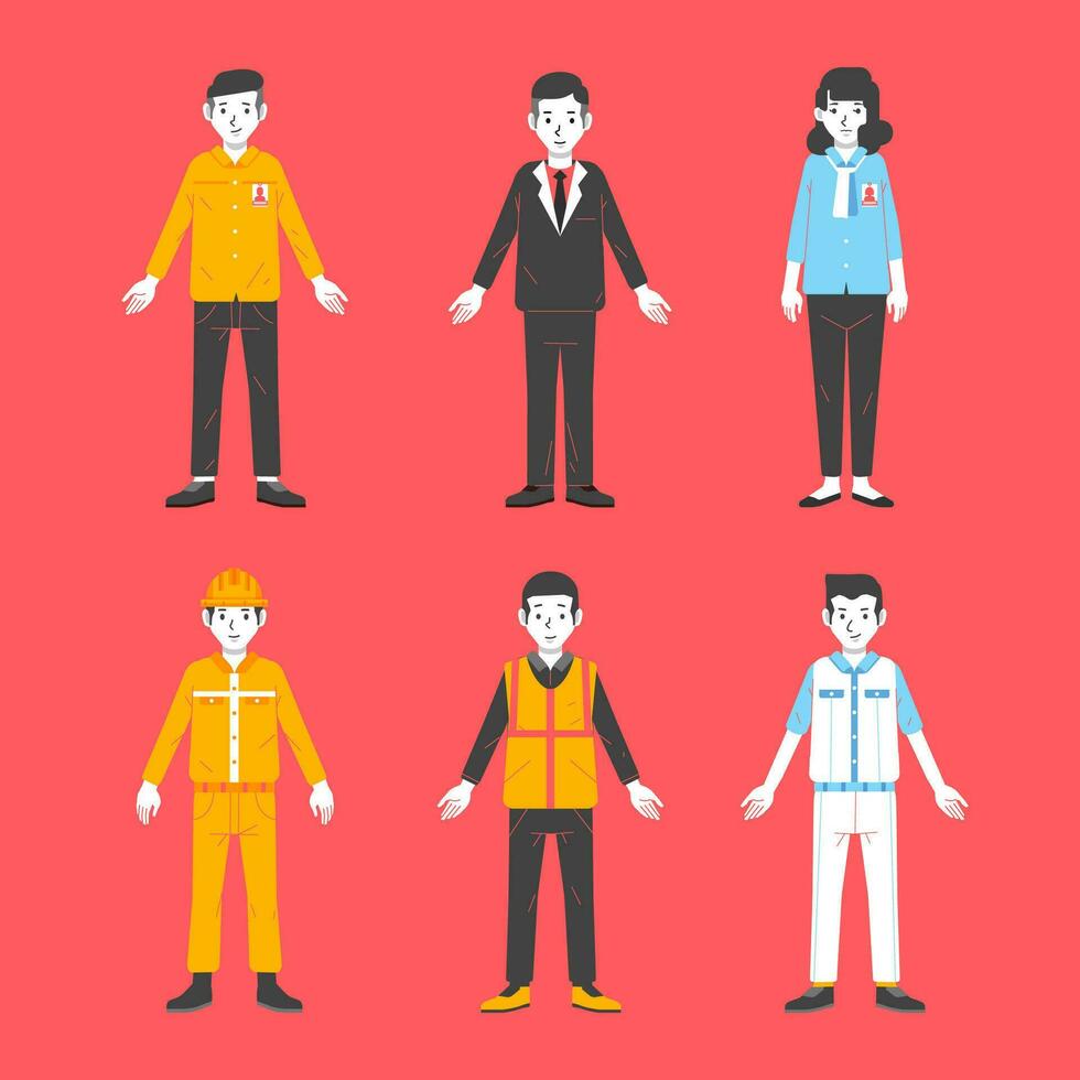 set of worker man and women wearing various uniform based on their profession vector illustration