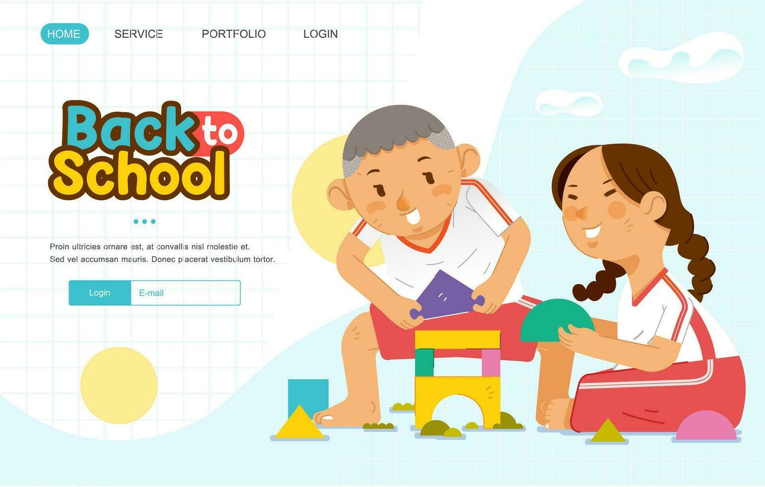 espalda a colegio bandera ilustración con dos niños jugando en patio de recreo con contento cara vector ilustración