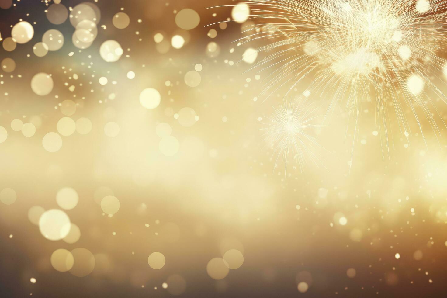 Gold Vintage Fireworks and bokeh on New Year's Eve and copy space. AI Generated photo