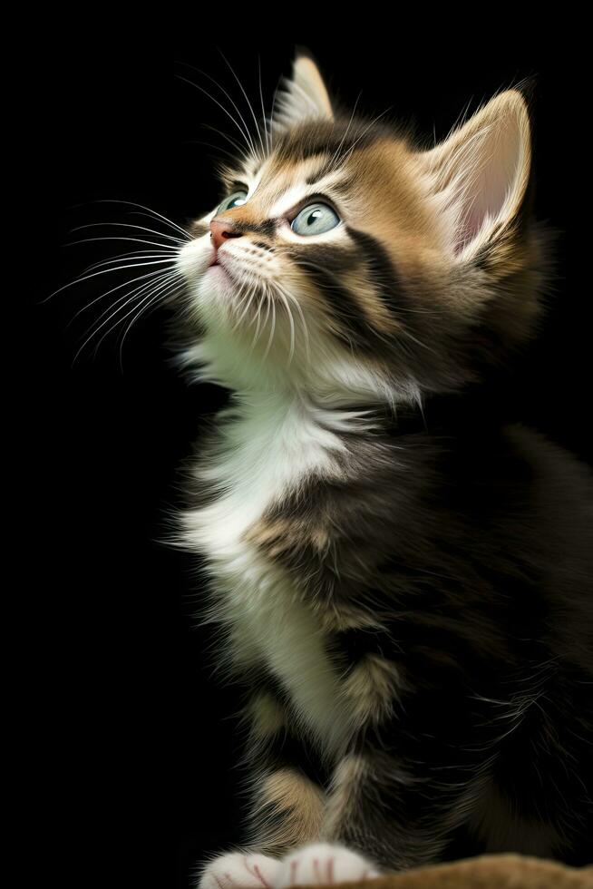 Playful funny kitten looking up. AI Generated photo