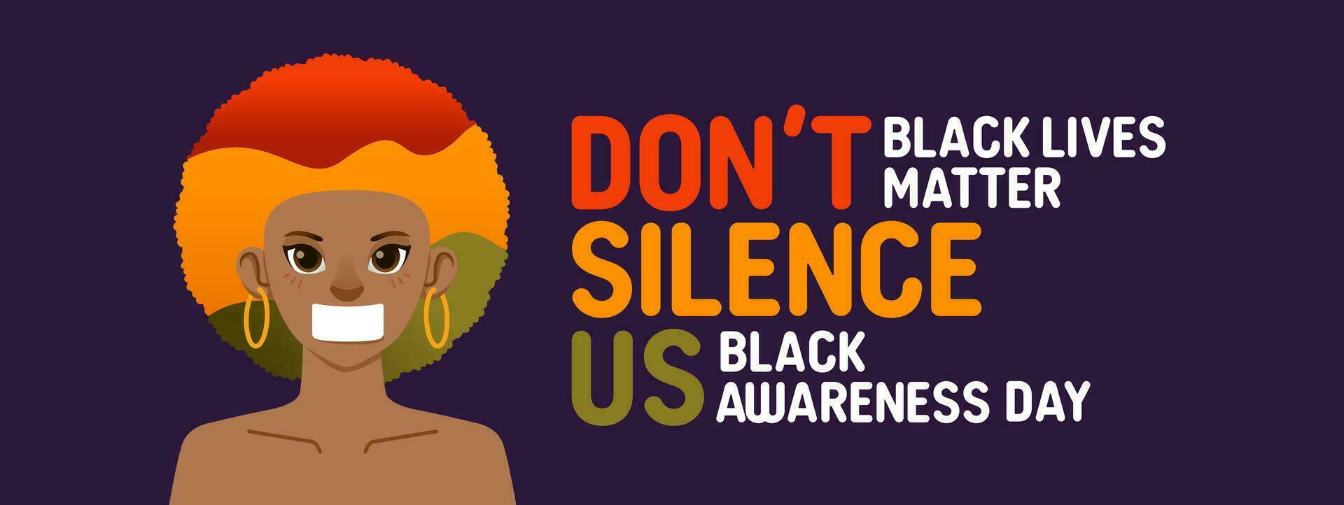 Black lives matter campaign poster banner silence mouth woman support people to gain equal right, human unity different races, Stop racism vector