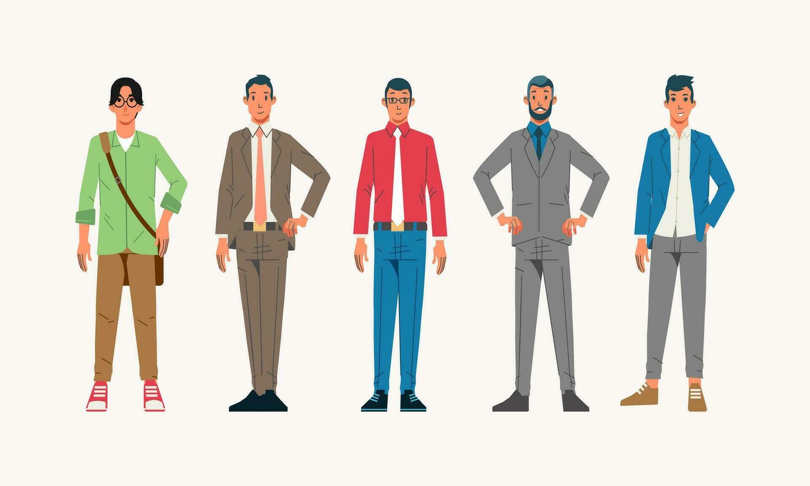 character collection of office worker style outfit with different age, outfit and hair styles vector