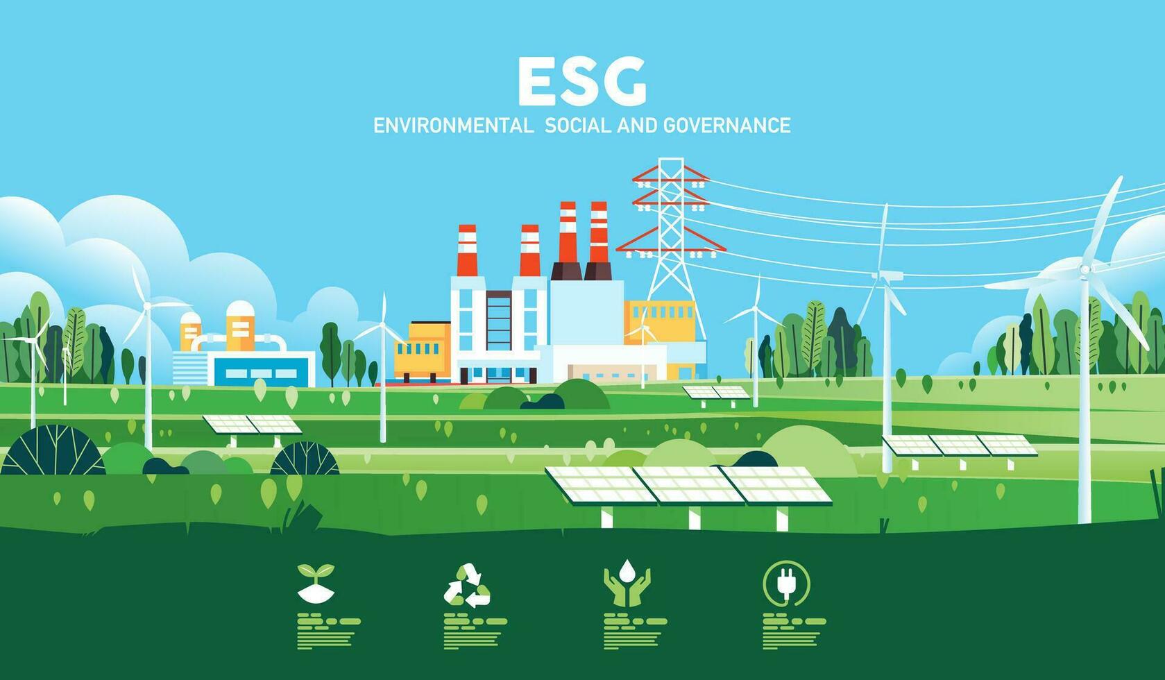 ESG as environmental, social and governance concept.Green ecology and alternative renewable energy vector