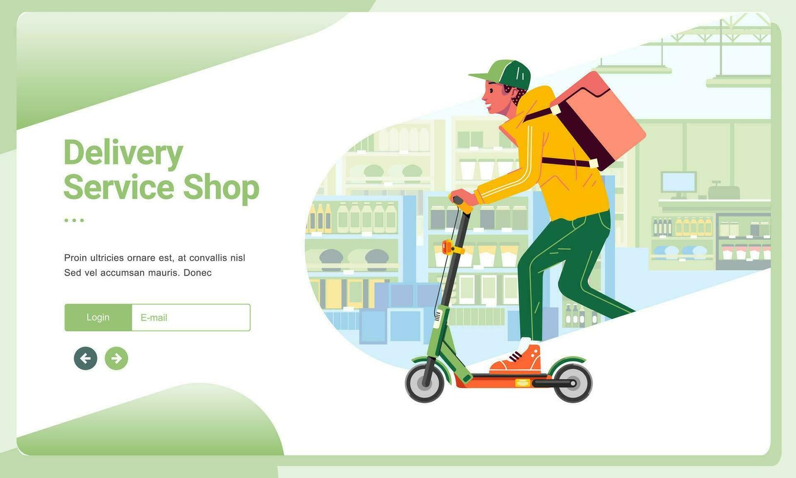 Concept of landing page on delivery service theme Courier man character shipping parcels by electric scooter vector