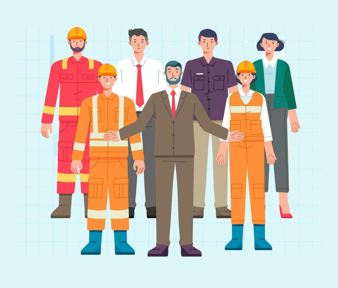 Technician workers, office workers and engineer team. Group of people technicians, engineering and construction workers. industrial engineer worker vector
