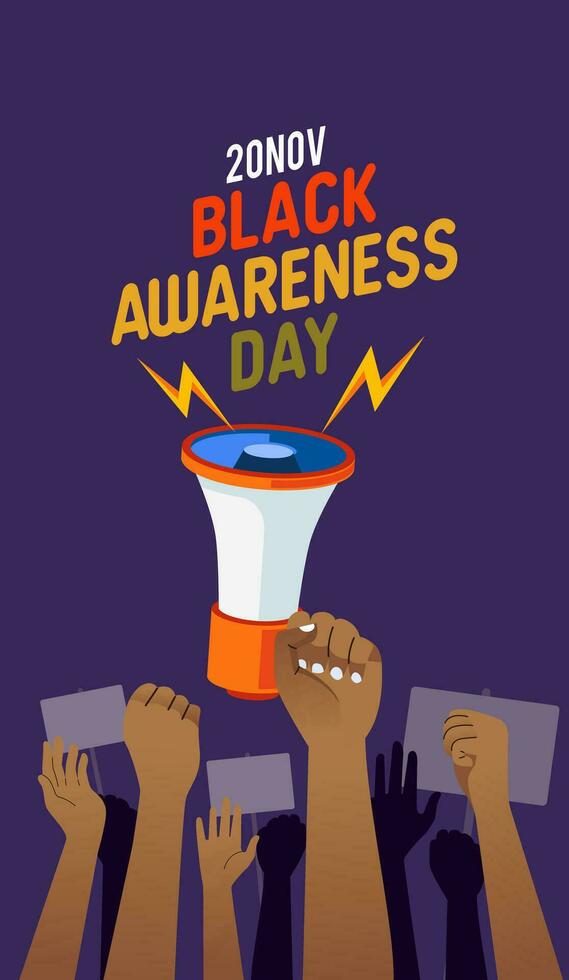 African American people protesting for their rights. Hands holding placards megaphone. BLM, Black lives matter, people against racism social poster banner concept vector