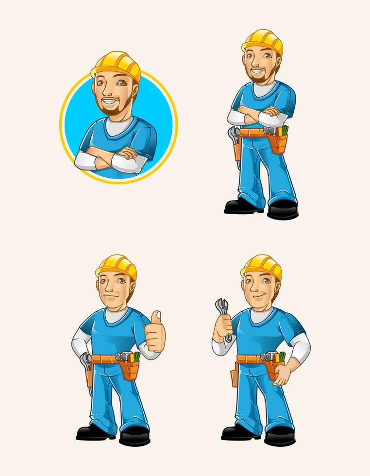 collection character of mechanic standing carrying tool with different pose vector