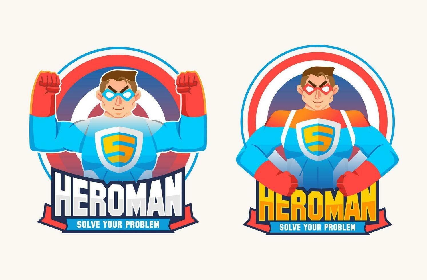 set of two hero logo mascot, heroman wearing hero suit and mask with two different pose and typography vector