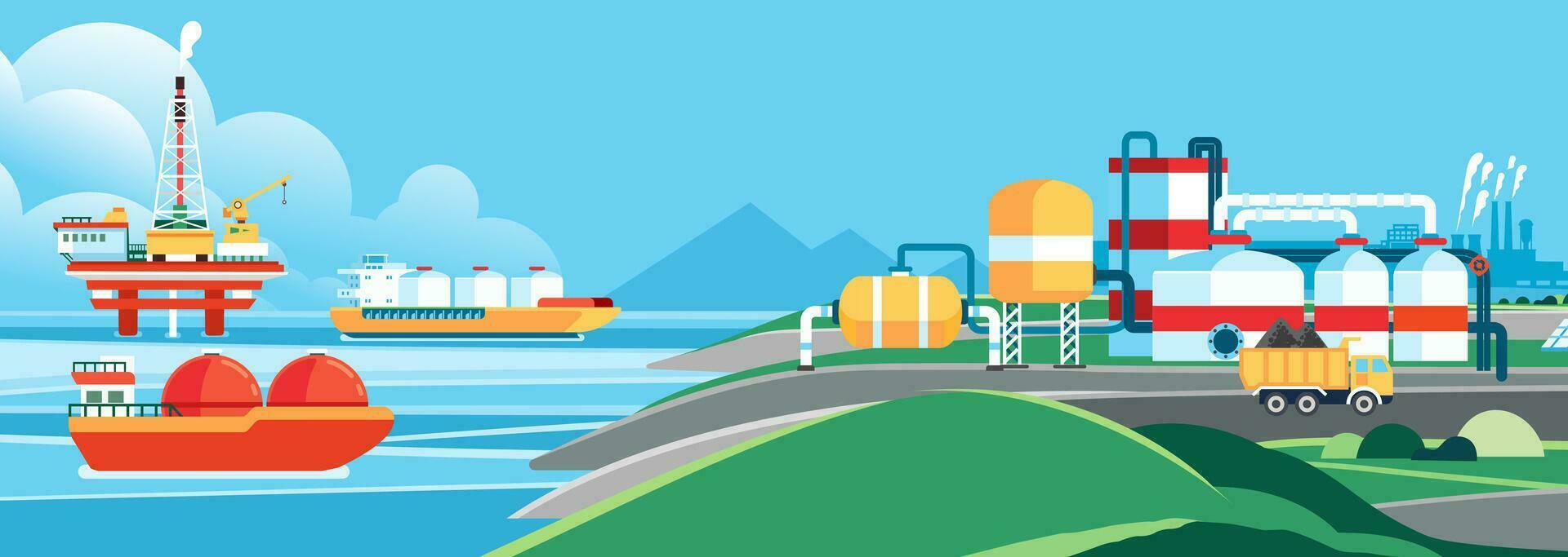 Oil sea offshore and gas energy factory landscape vector