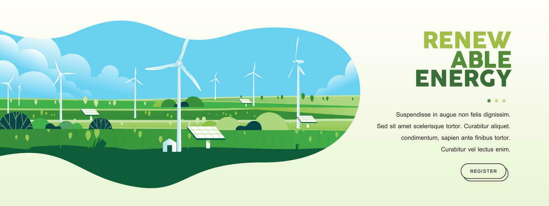Green hills nature landscape Eco friendly technology, wind turbine, renewable alternative energy, sustainable environment banner vector