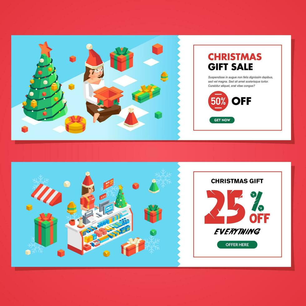 set of christmas coupon sale for customer of shopping mall or store vector