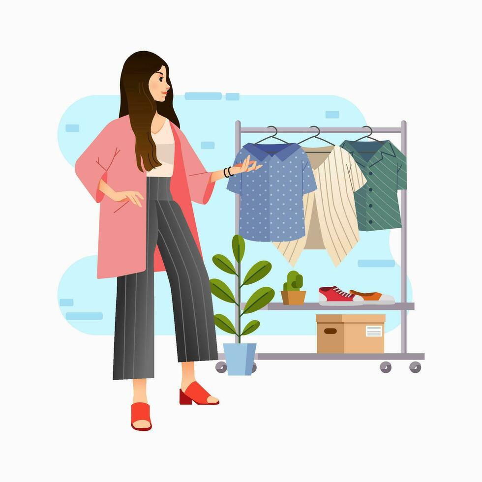 Girls Stylish Choose Wardrobe vector