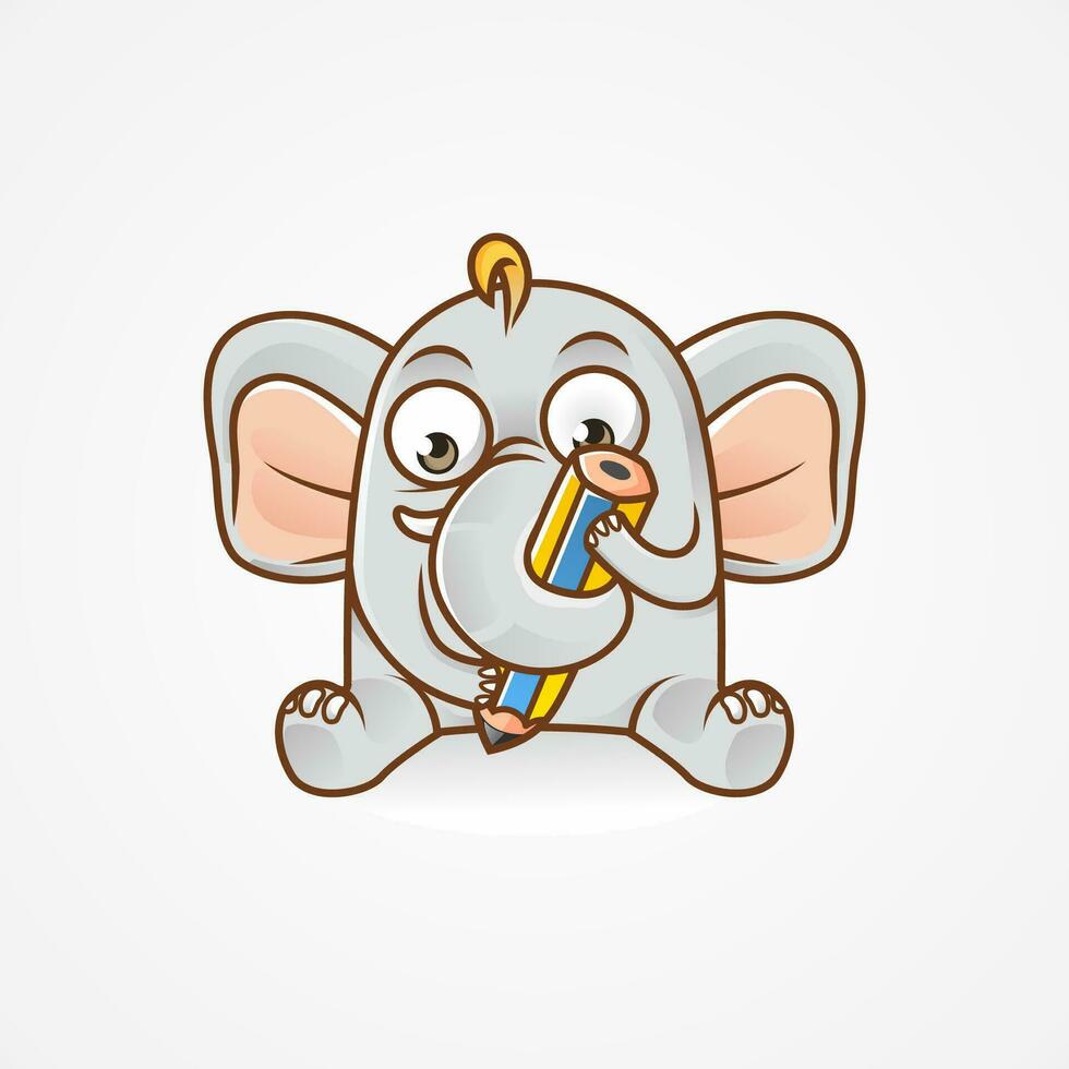 LITTLE ELEPHANT WRITING WITH PENCIL MASCOT CHARACTER FOR PRESCHOOL EDUCATION ILLUSTRATION VECTOR