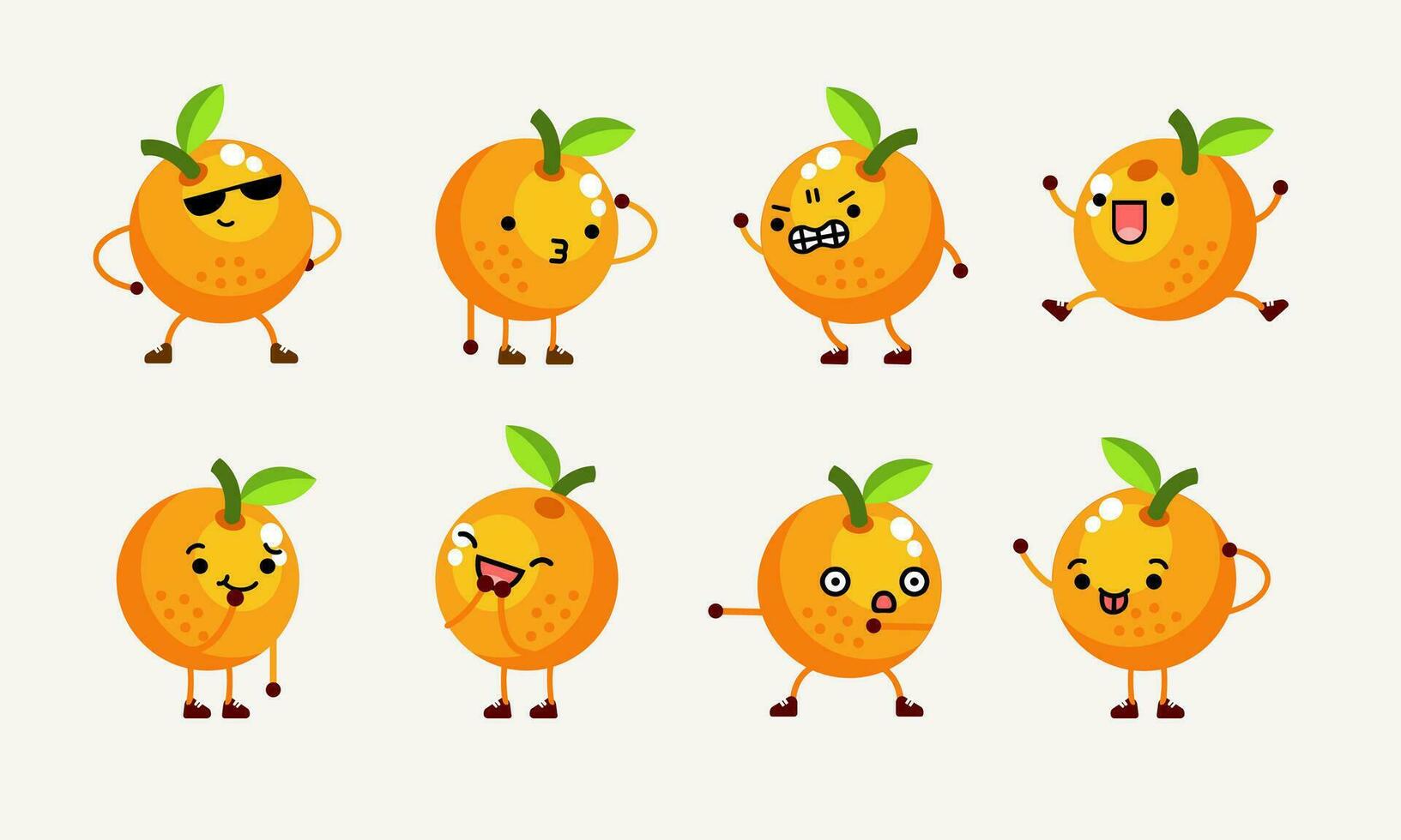 collection of cute orange character mascot illustration with different pose and facial expression vector