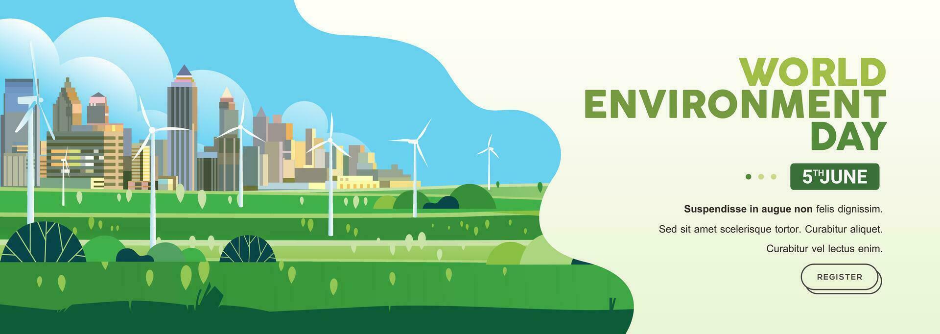 Wind Turbine In Green Eco city Background Alternative renewable Energy Source Technology banner template web vector