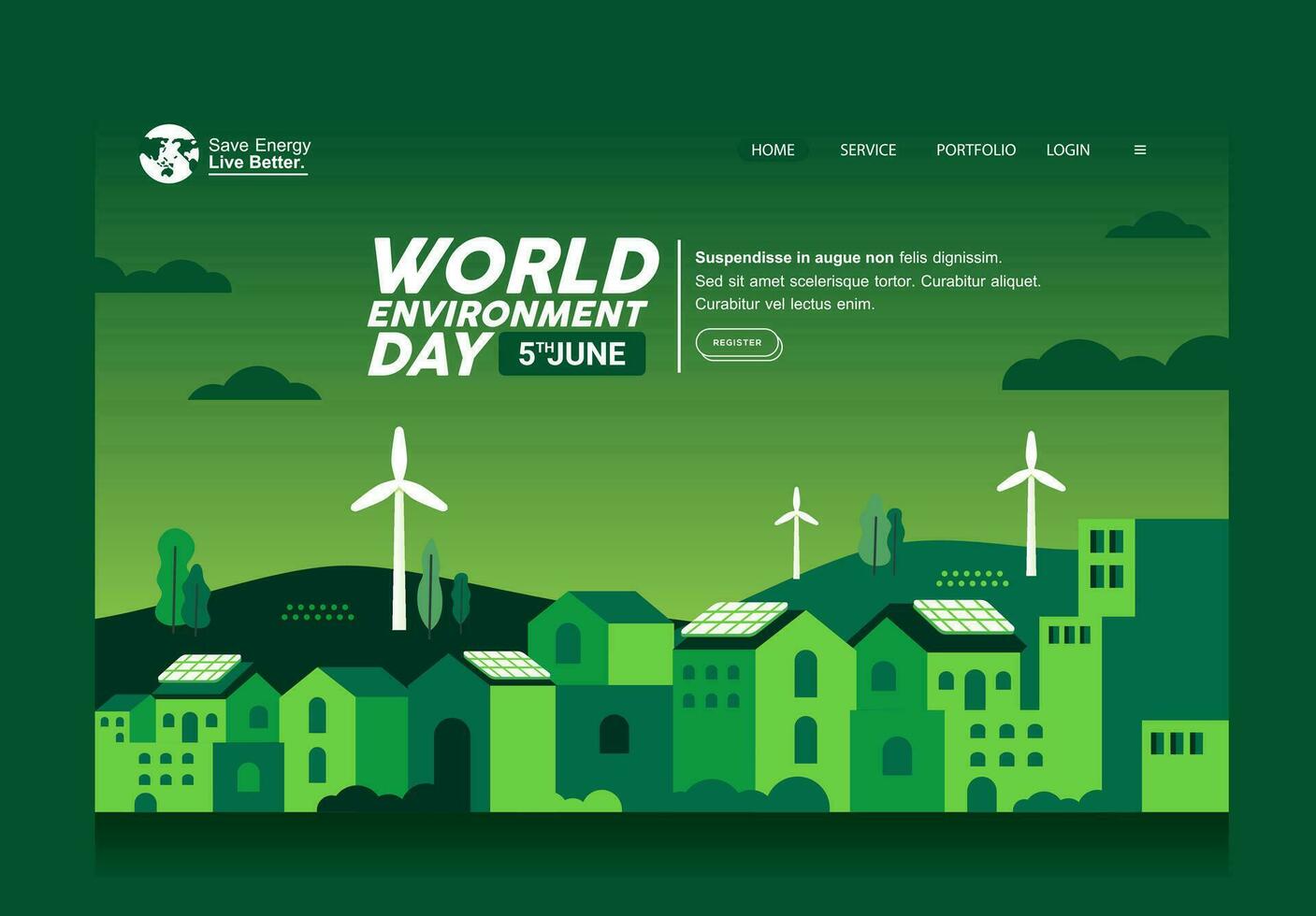 Wind Turbine In Green Eco city Background Alternative Energy Source Technology banner template web vector