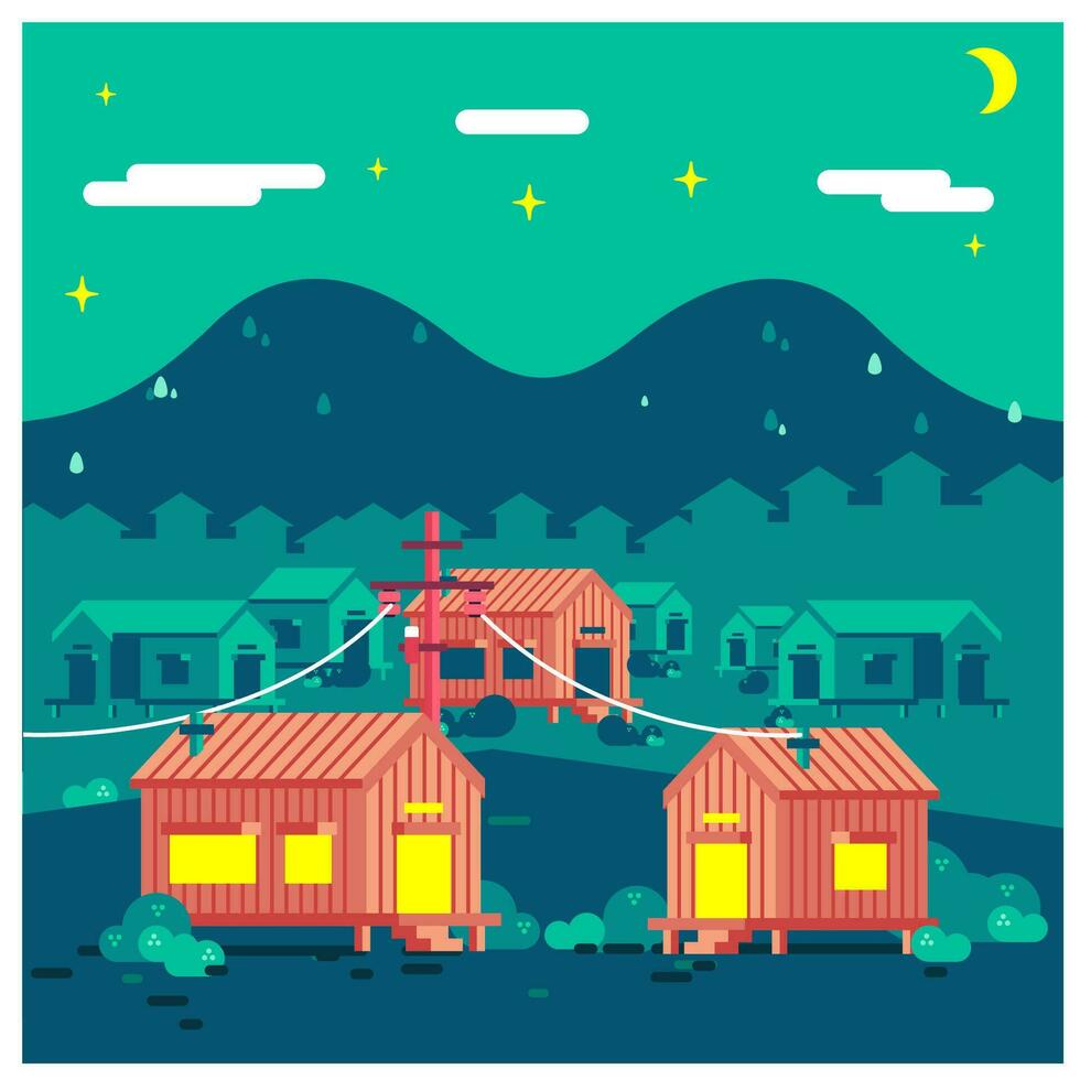 village houses night illustration vector