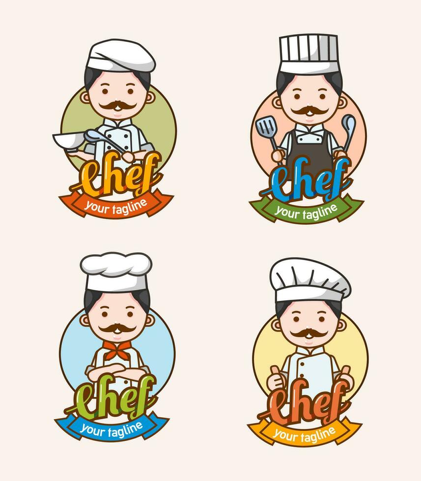 conjunto de hombre cocinero personaje con diferente ropa y actitud usado para logo y mascota vector