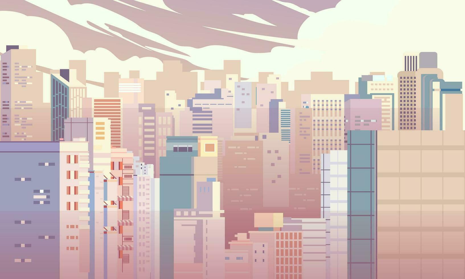Big city landscape illustration with many office buildings, apartment and other bulding vector