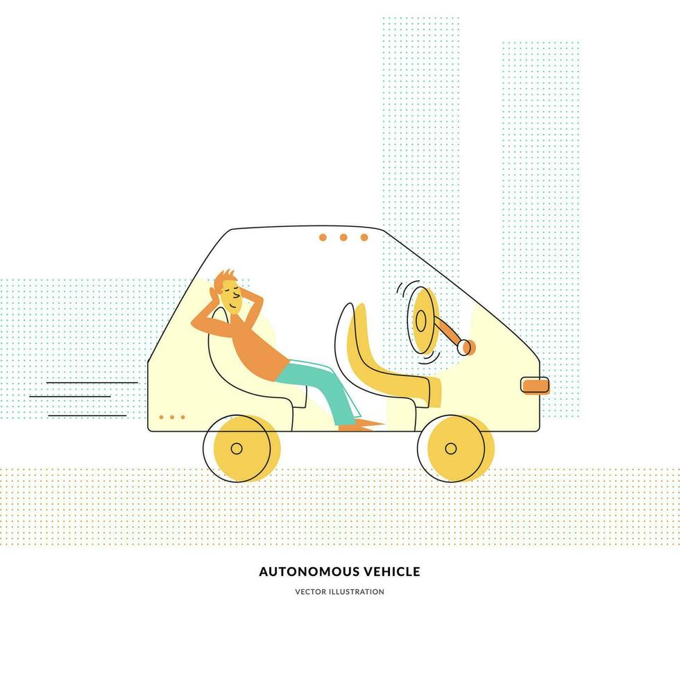Autonomus self driving car technology flat illustration vector