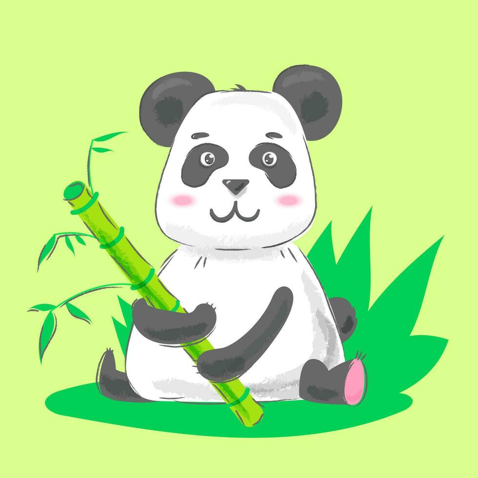 panda con bambú vector