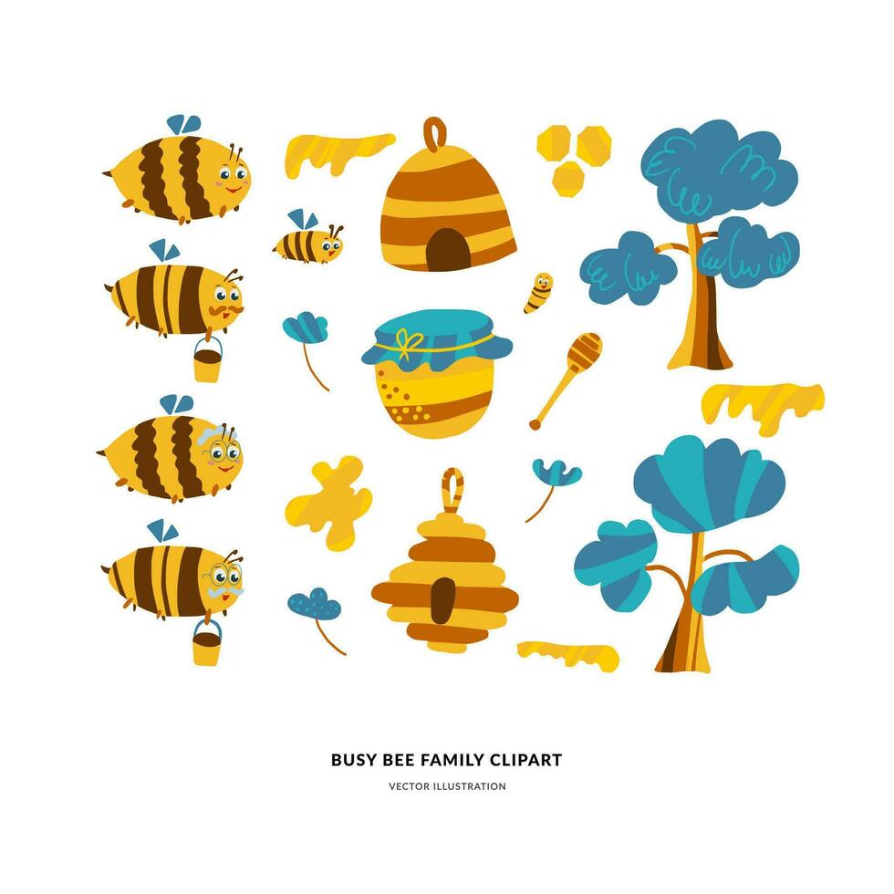 Bee family handdrawn vector clipart