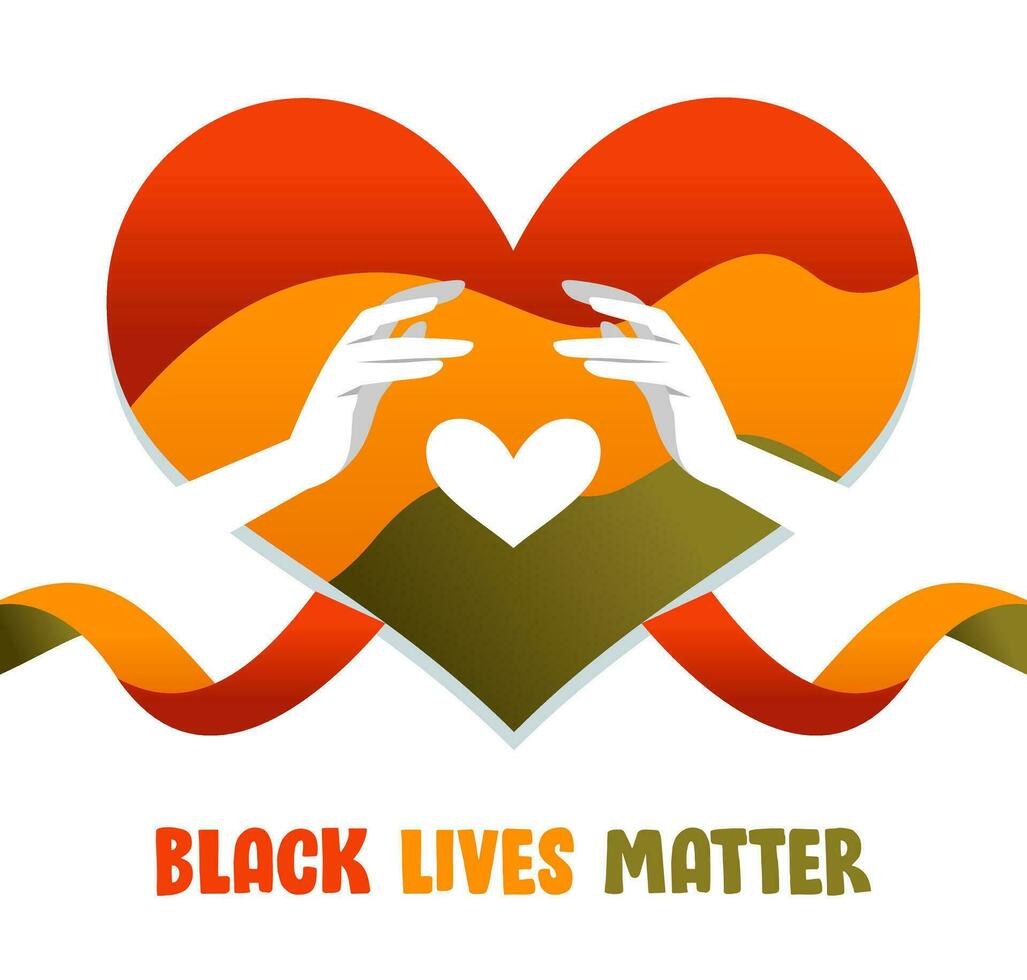 Black lives matter campaign poster banner with hearts hands support black people to gain equal rights, human unity of different races, Stop racism vector