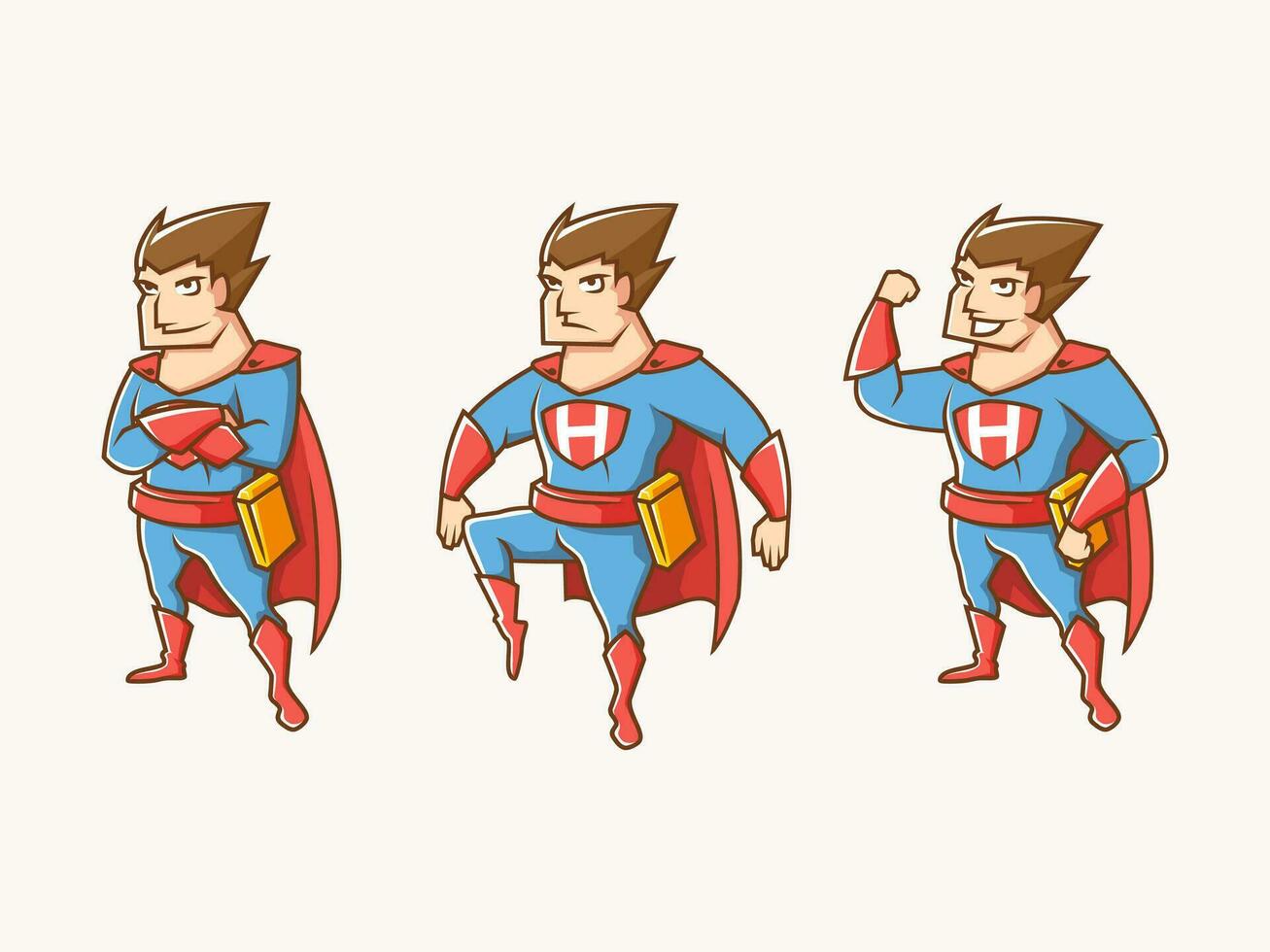 set isometric illustration of super hero male with different pose vector