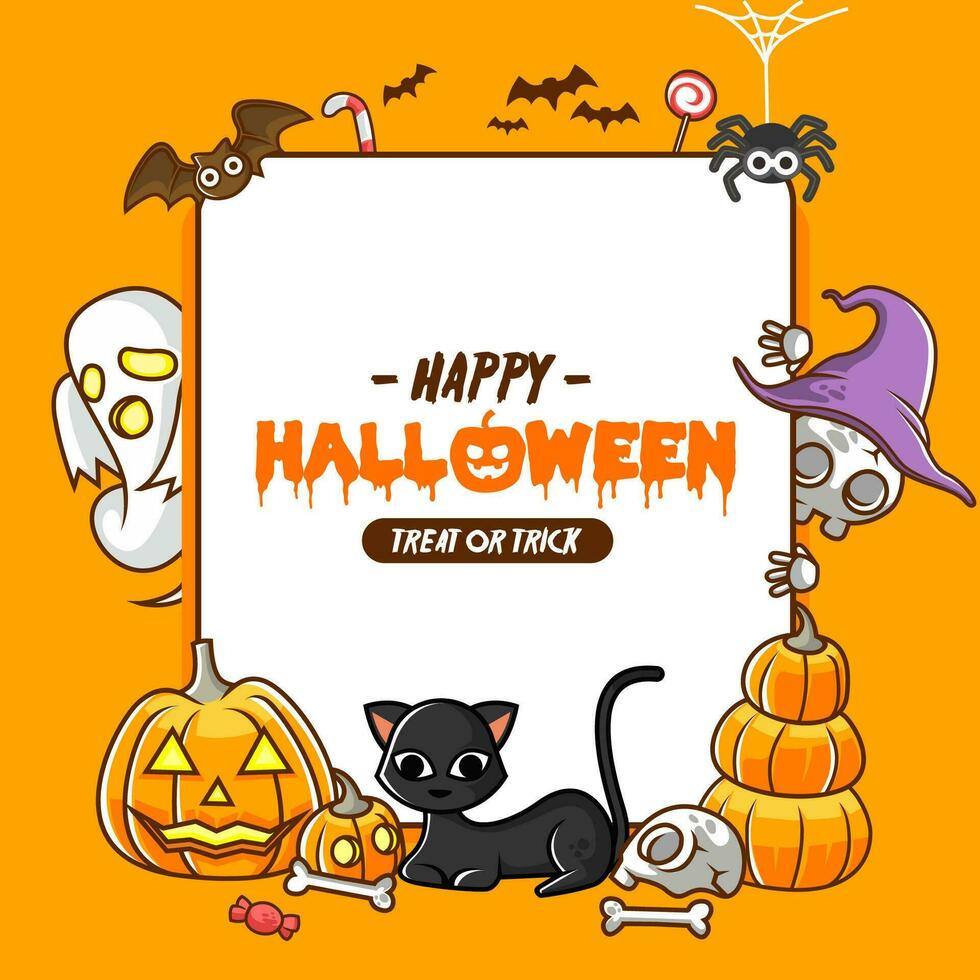 cute halloween poster ghost and witch illustration - vector