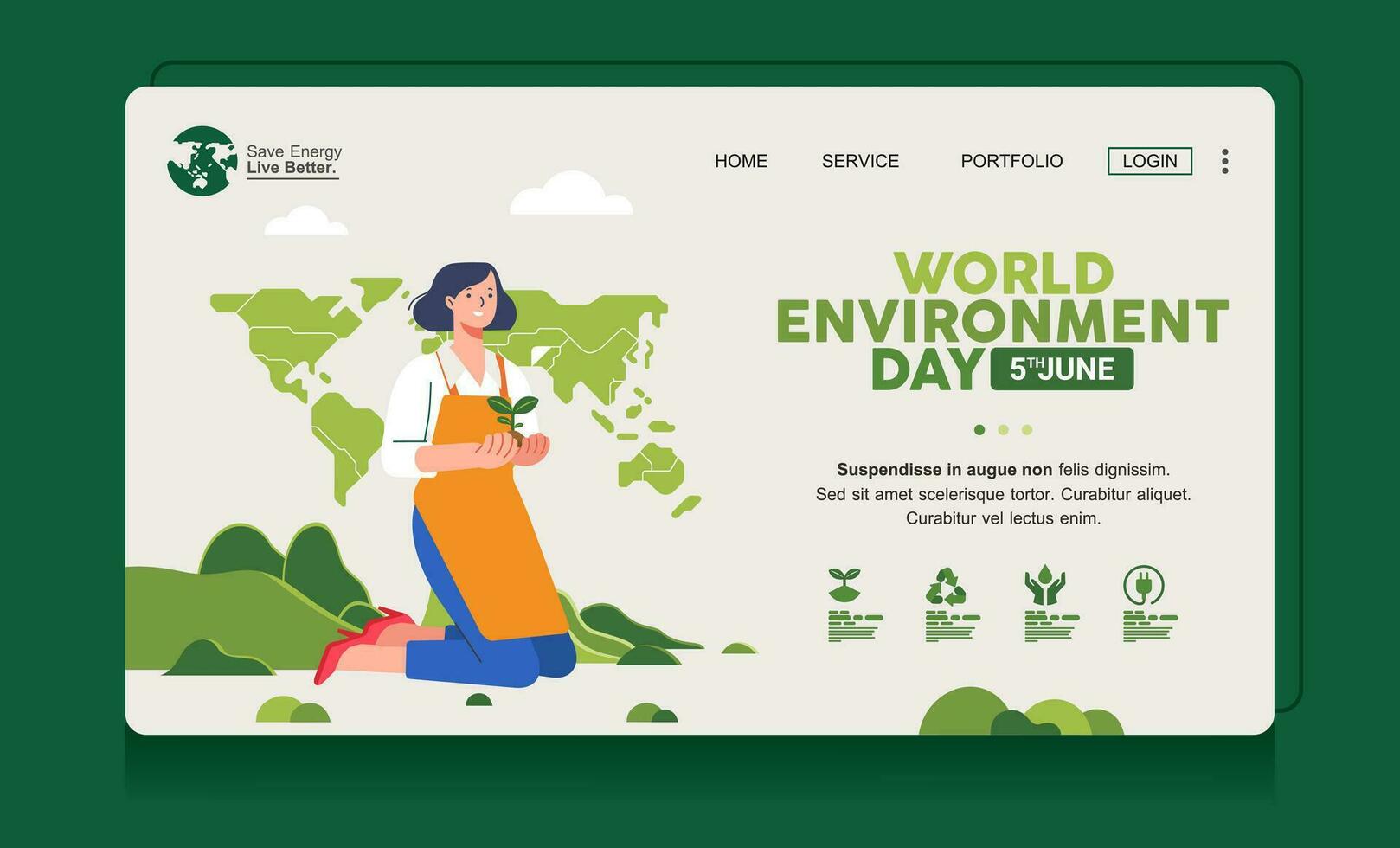 Word environment day woman planting plants care of sustainable conservation  Ecology nature banner template web poster vector