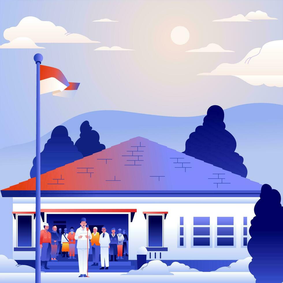 Proclamation of reading the text of Indonesia's independence day, in historical buildings vector