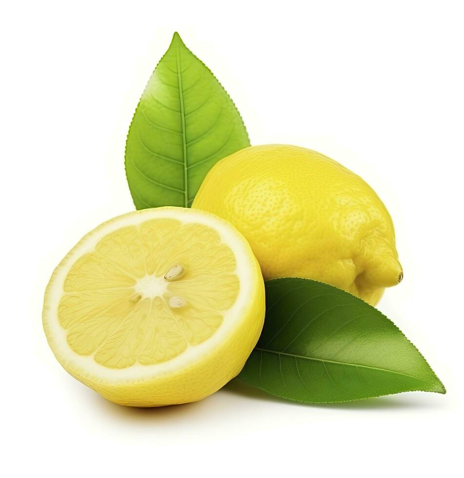Lemon with leaf isolated on white background. AI Generated photo