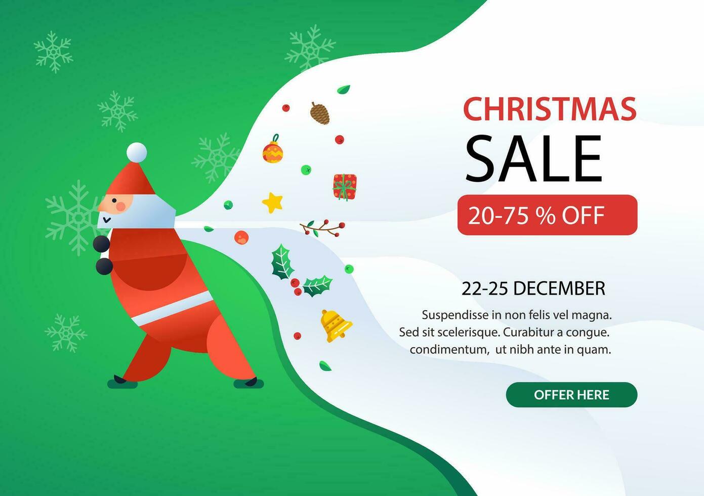 Christmas sale banner with illustration of Santa Pulling a white background with sale text in it vector