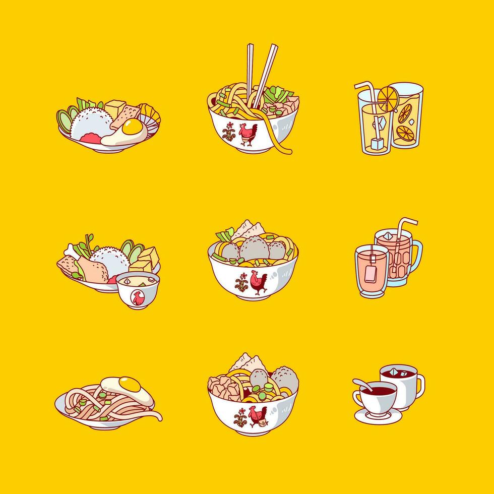 plano diseño de indonesio comida y bebida icono vector ilustración