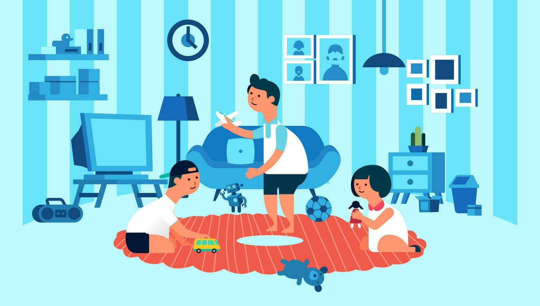 kids playing in room illustration - vector