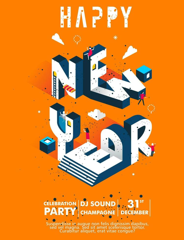 new year party invitation celebration vector illustration with modern typhography of new year letter with orange background