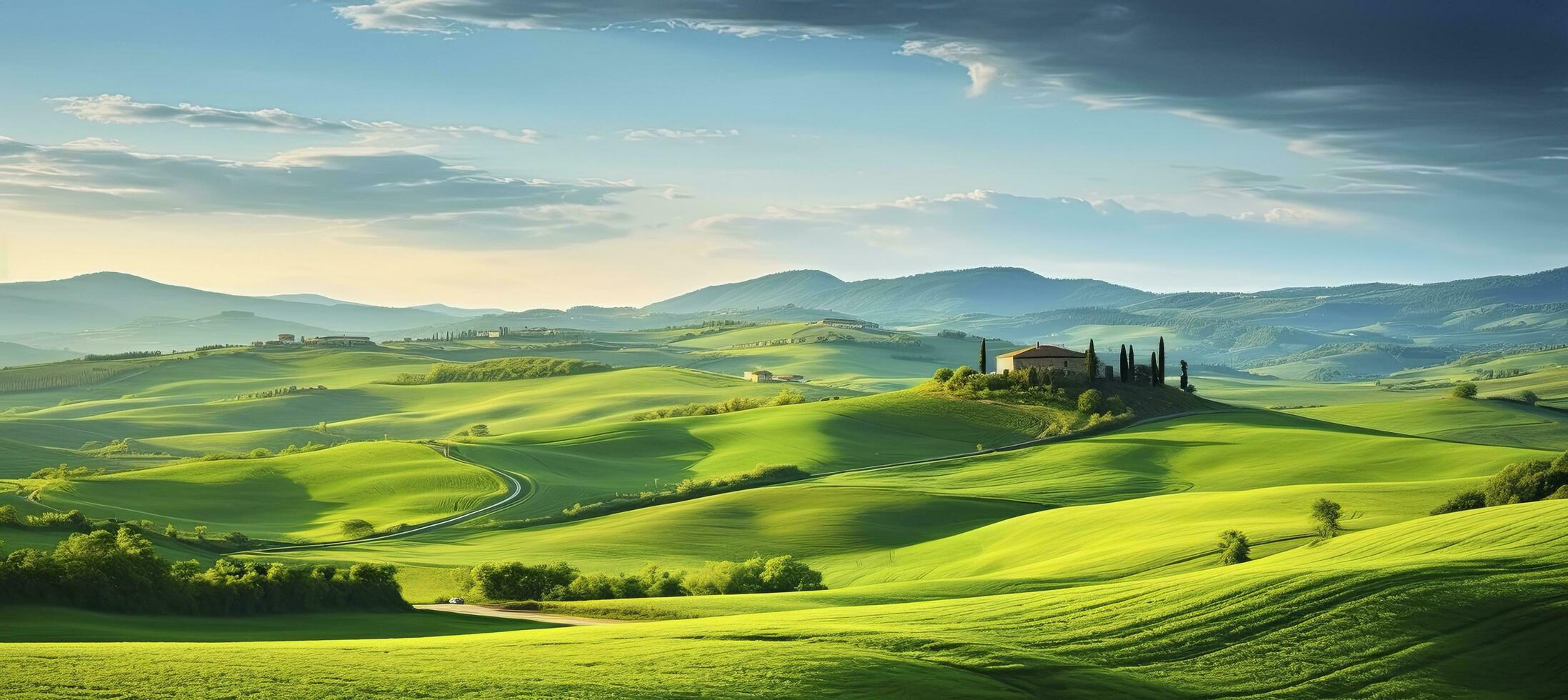 Green hills . AI Generated photo