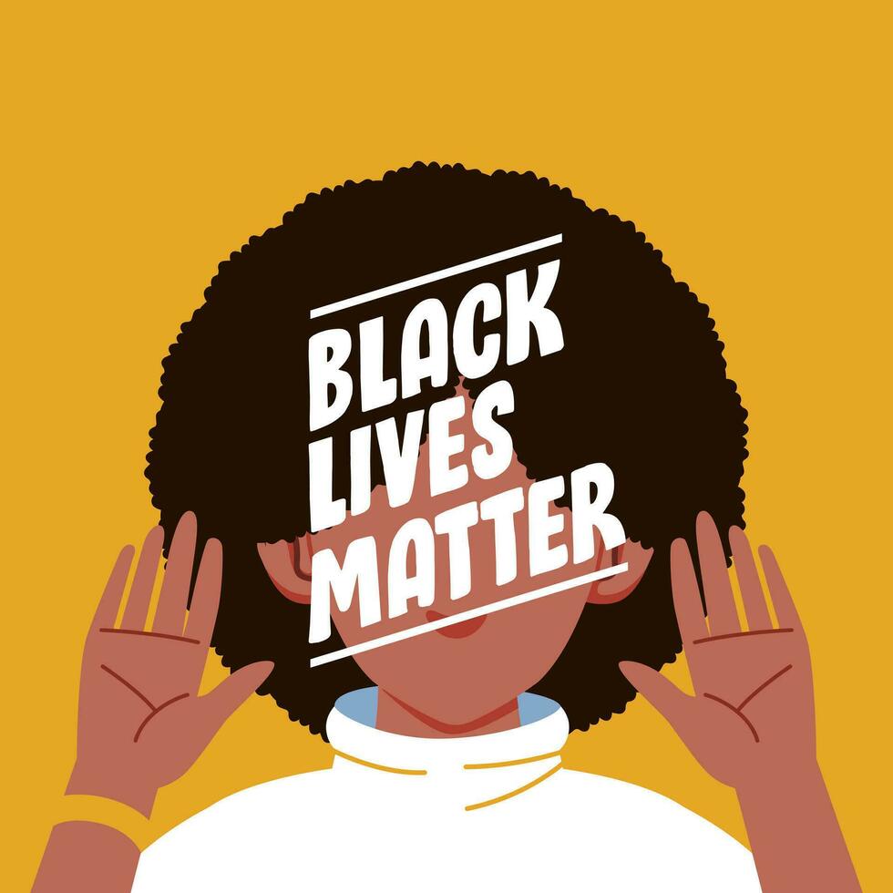 Woman stop Black lives matter campaign poster banner support black people to gain equal rights, human unity of different races, Stop racism vector