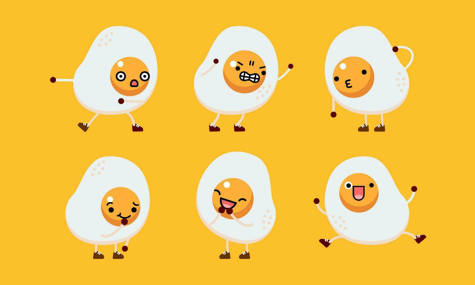 collection of cute sunny side character mascot illustration with different pose and facial expression vector