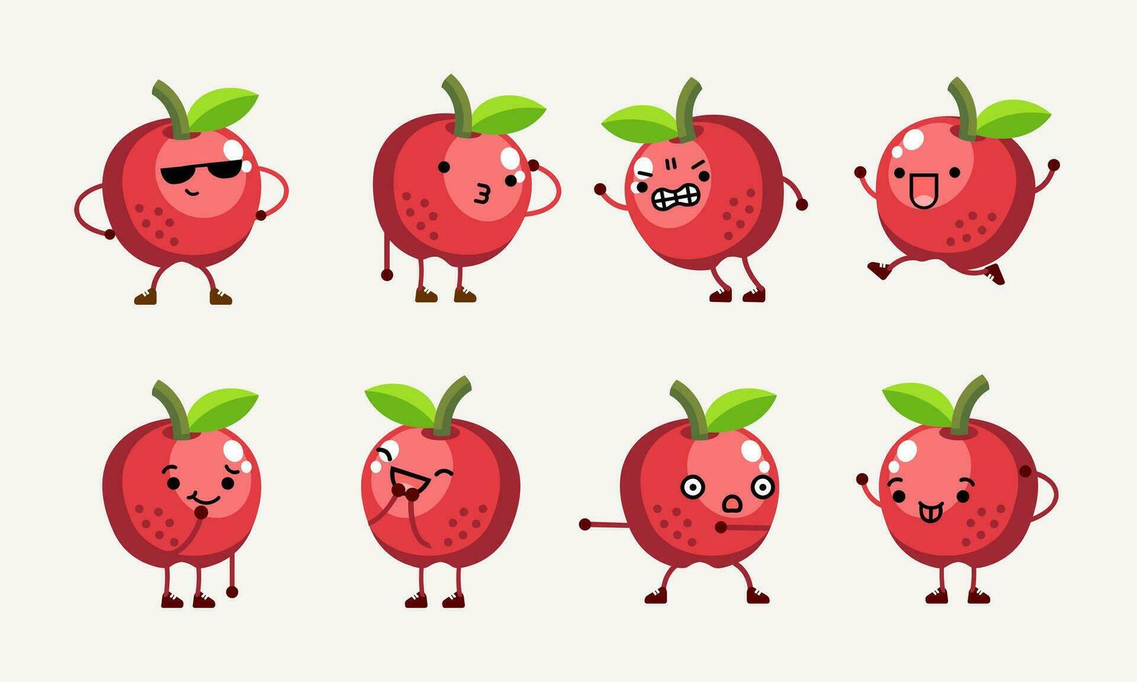 collection of cute apple character mascot illustration with different pose and facial expression vector