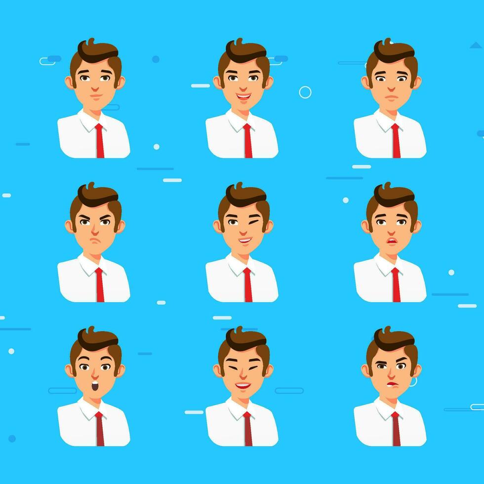 set of business emoticon, man character wearing white shirt and red tie showing different facial expression-vector vector