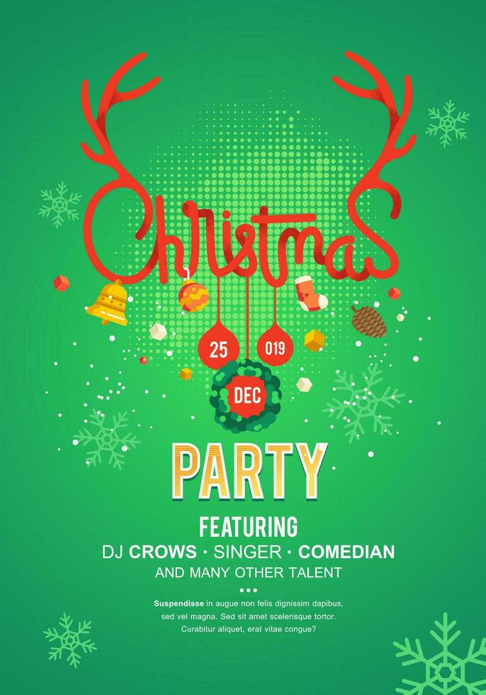 christmas party invitation card with modern lettering and christmas element illustration vector