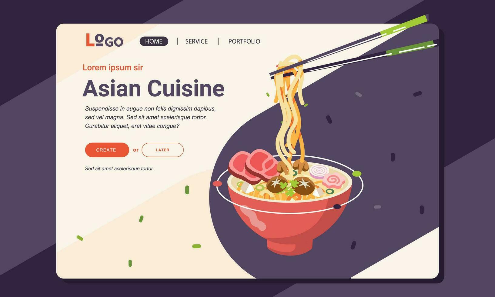 Asian cuisine landing page banner illustration template vector