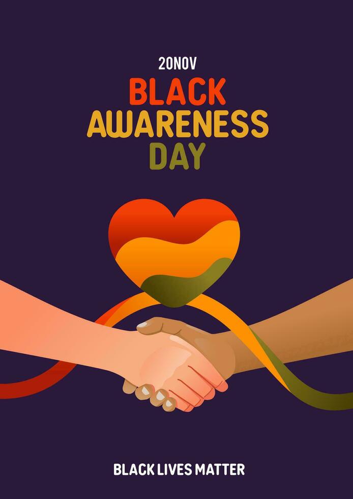 Black lives matter campaign poster banner with shake hands support black people to gain equal rights, human unity of different races, Stop racism vector