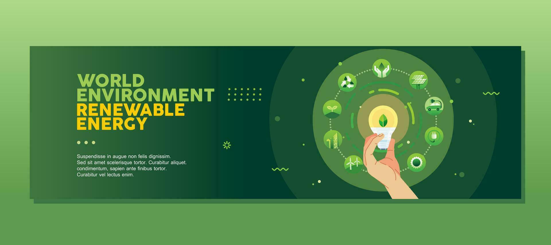 Hand holding light bulb with icons sources for sustainable development, Ecology and renewable energy concept banner template web vector