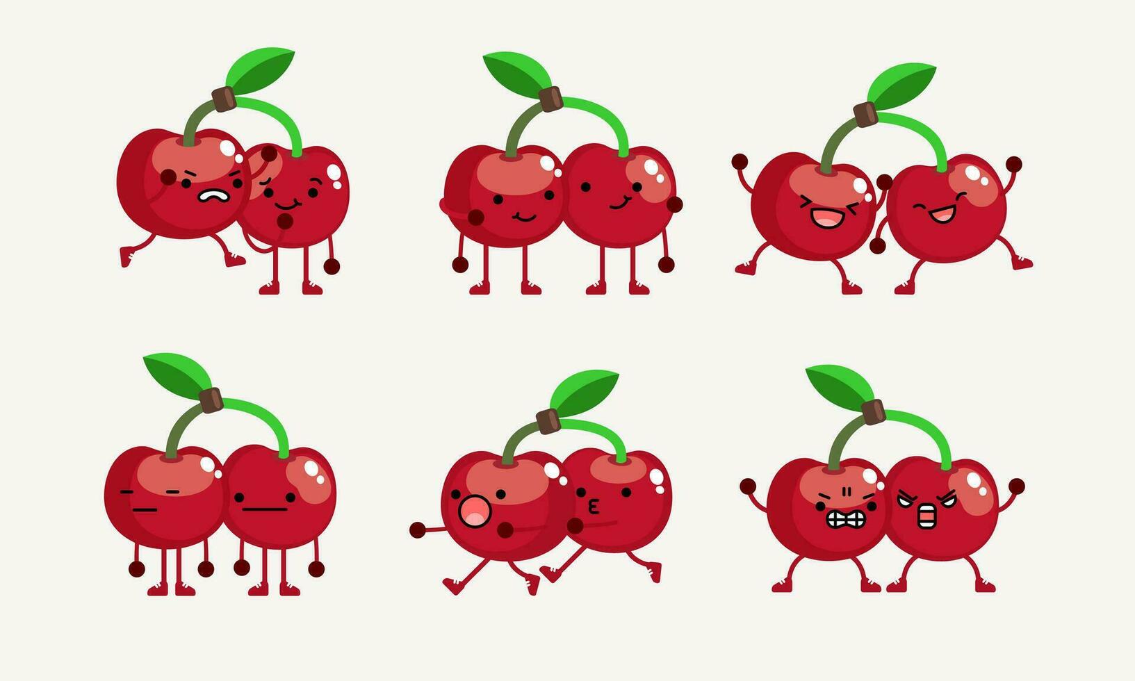 collection of cute cherry character mascot illustration with different pose and facial expression vector