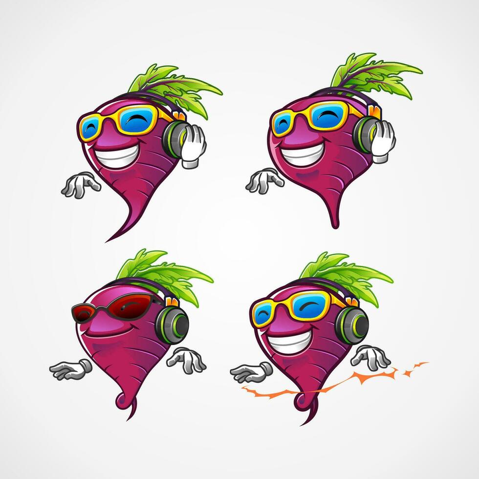 set of beetroot DJ for the beat music mascot cartoon character illustraton vector