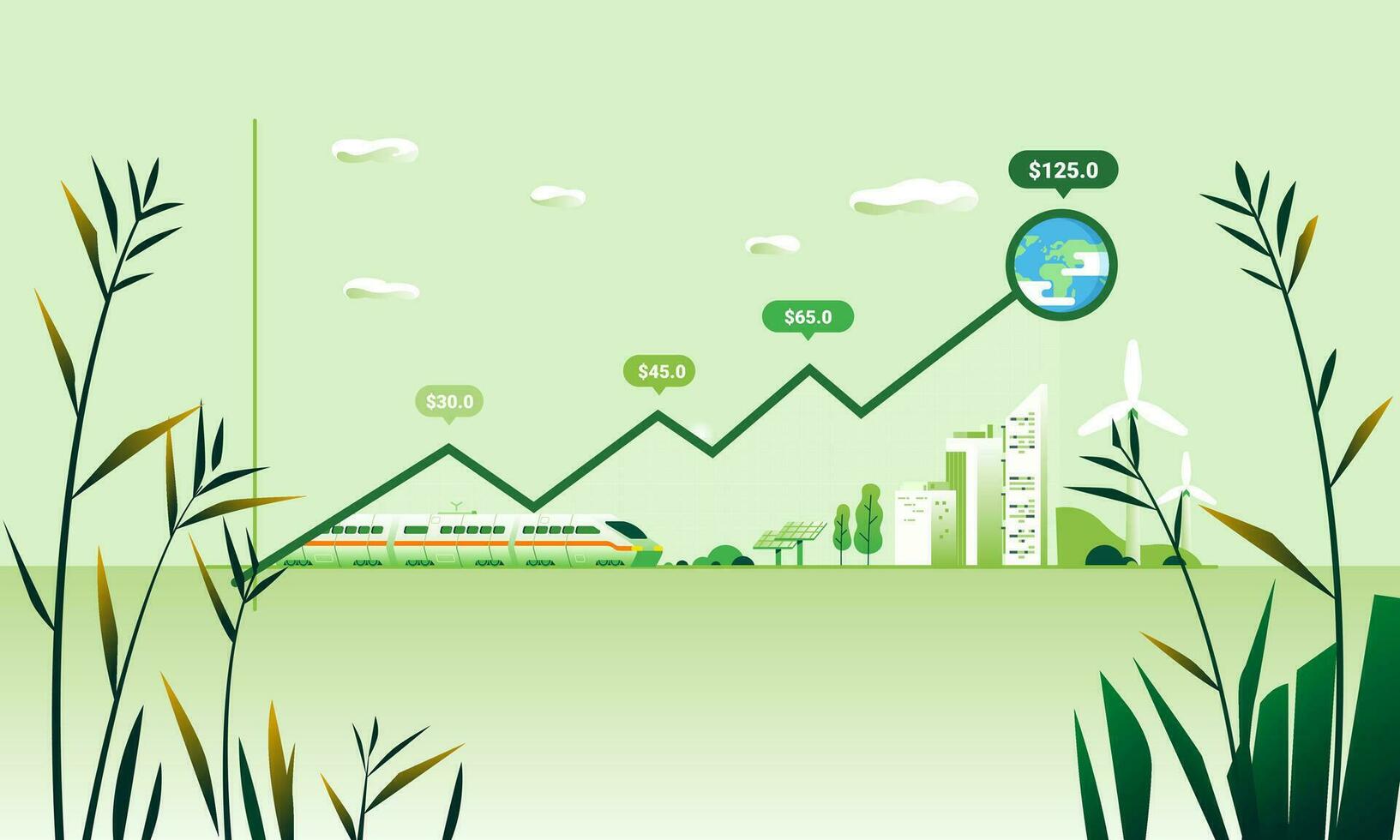 concepto de económico crecimiento arriba gráfico gráfico verde renovable ambiental energía para tierra verde ciudad, transporte, energía vector