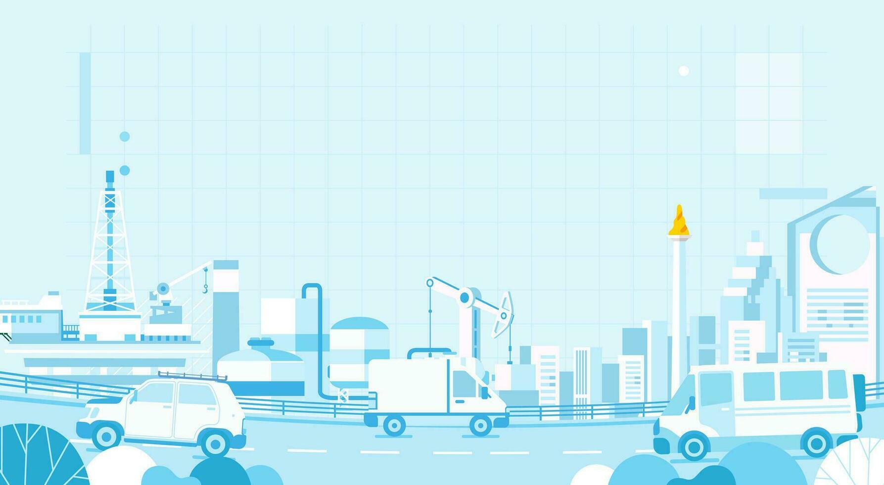 Cityscape background. City buildings Monochrome urban landscape with street trafic. Modern architectural panorama in flat style vector